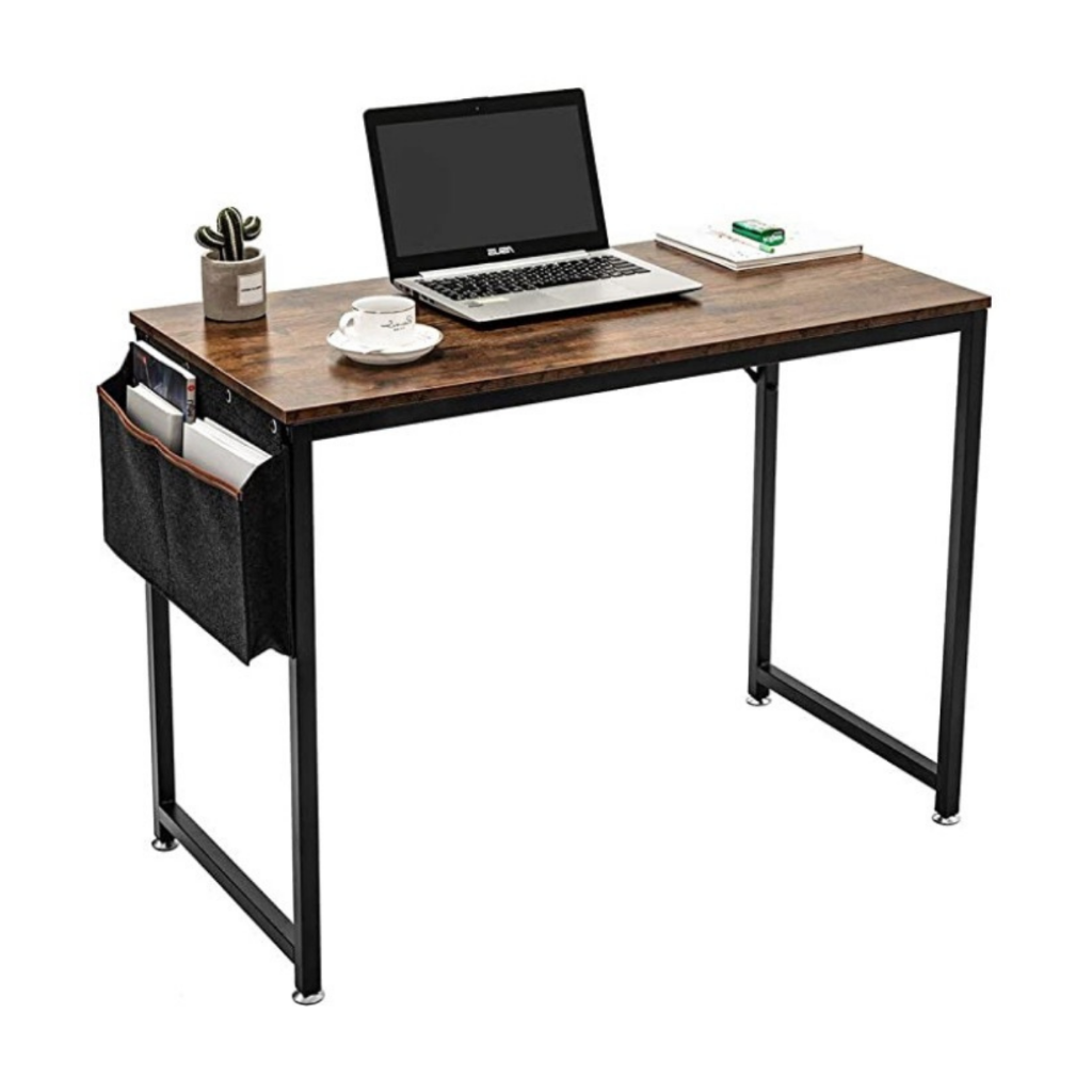 Retro Writing Table/Desk - Metal Frame - Home Office - Rustic Wood Look - Vintage Look (Black/Brown)