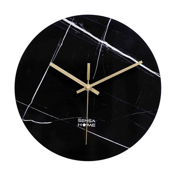 Glass Wall Clock 30cm - Marble Design - Silent Clockwork