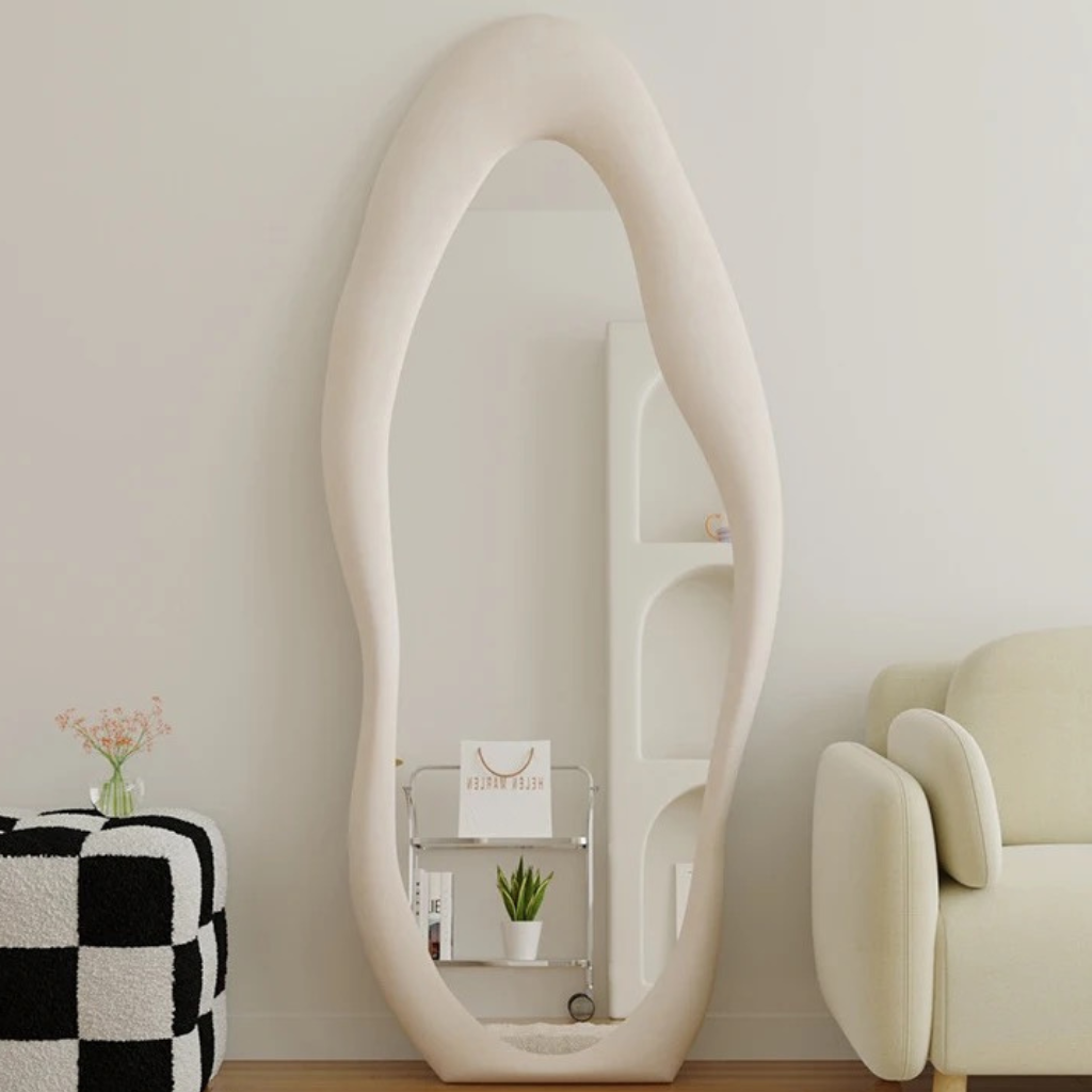 Upholstered Standing Mirror Shaped 160x60 cm - White