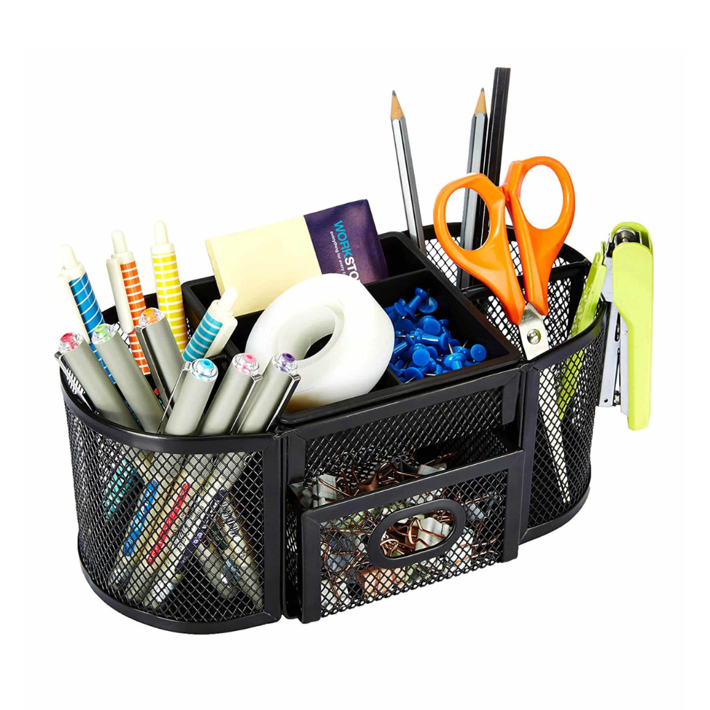 Mesh desk organizer with 9 compartments and drawer