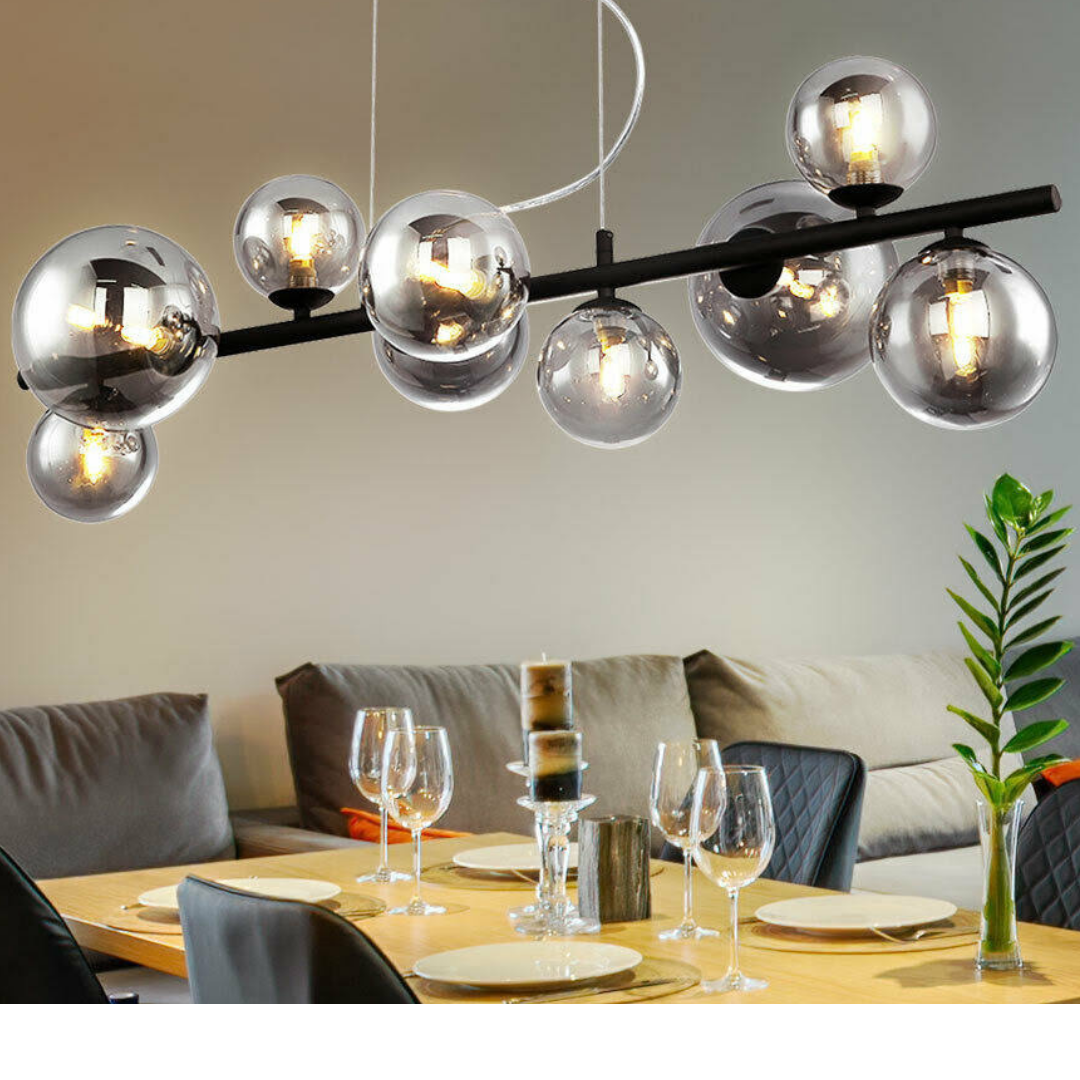 9 Lamper Glas Spisebord Hængelampe - Sort