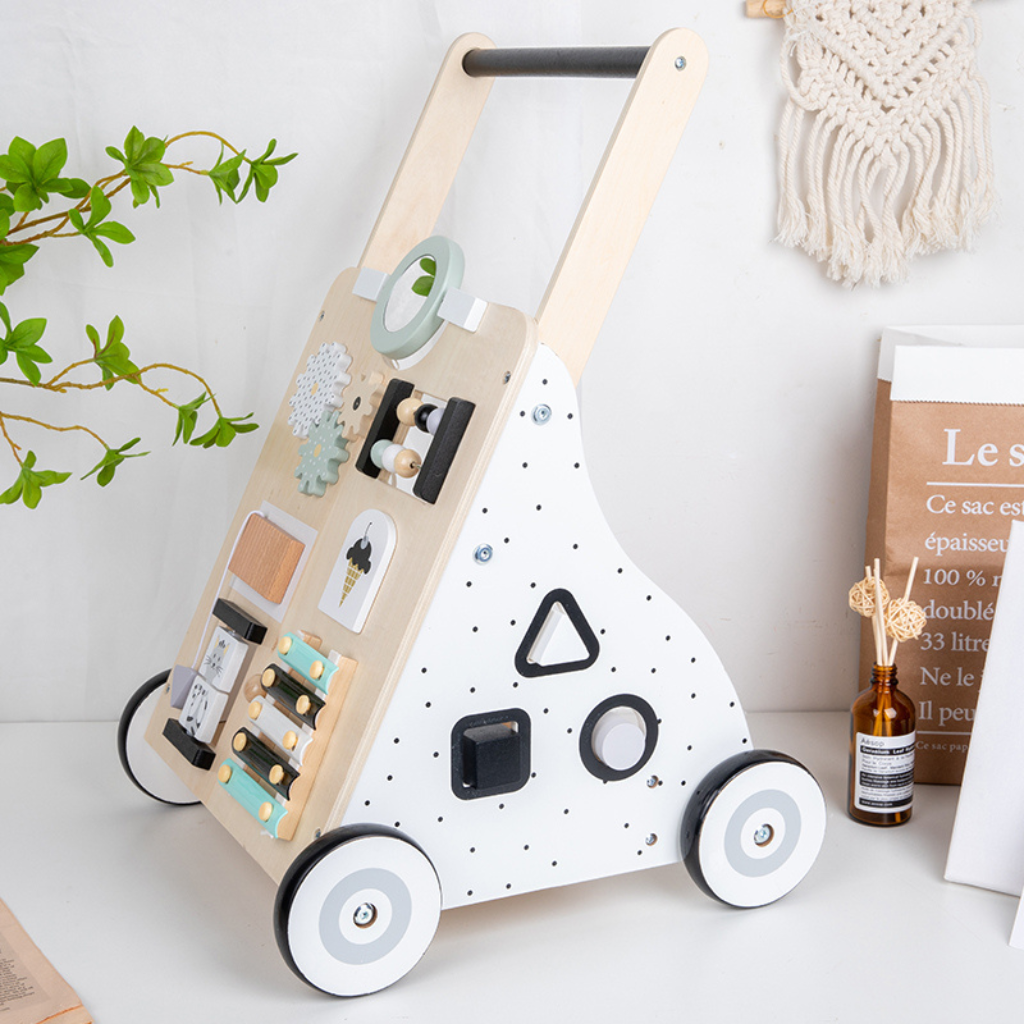 Wooden Montessori walker with activities