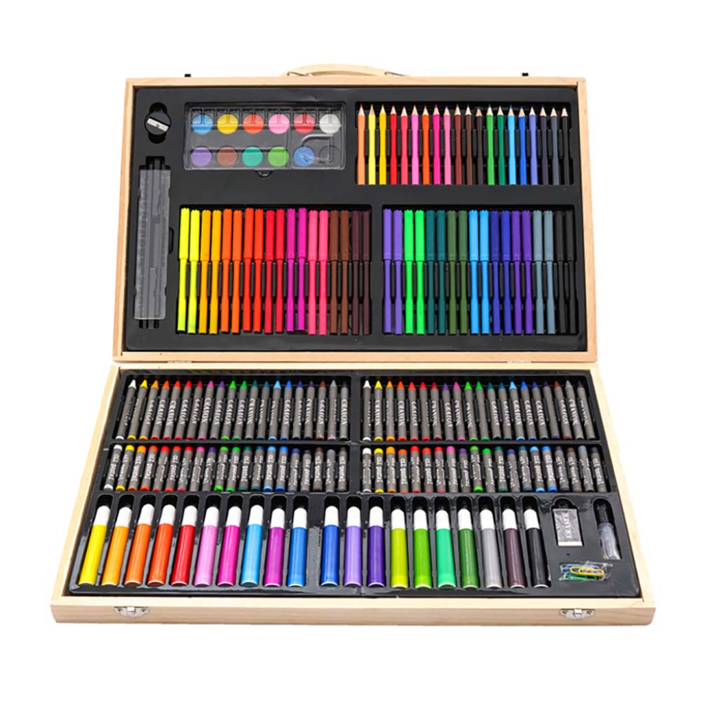 Buxibo - Set de dibujo y pintura de lujo de 180 piezas - Caja de dibujo con lápices de colores y ceras - Estuche de dibujo - Set de dibujo completo - Pintura acrílica/Lápices de colores/Crayones - Para niños y adultos