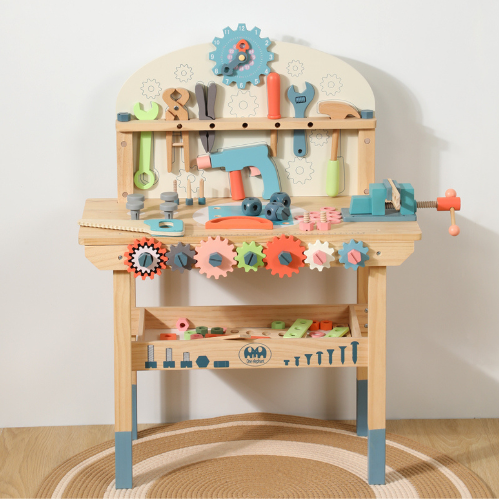 Wooden toy workbench for children