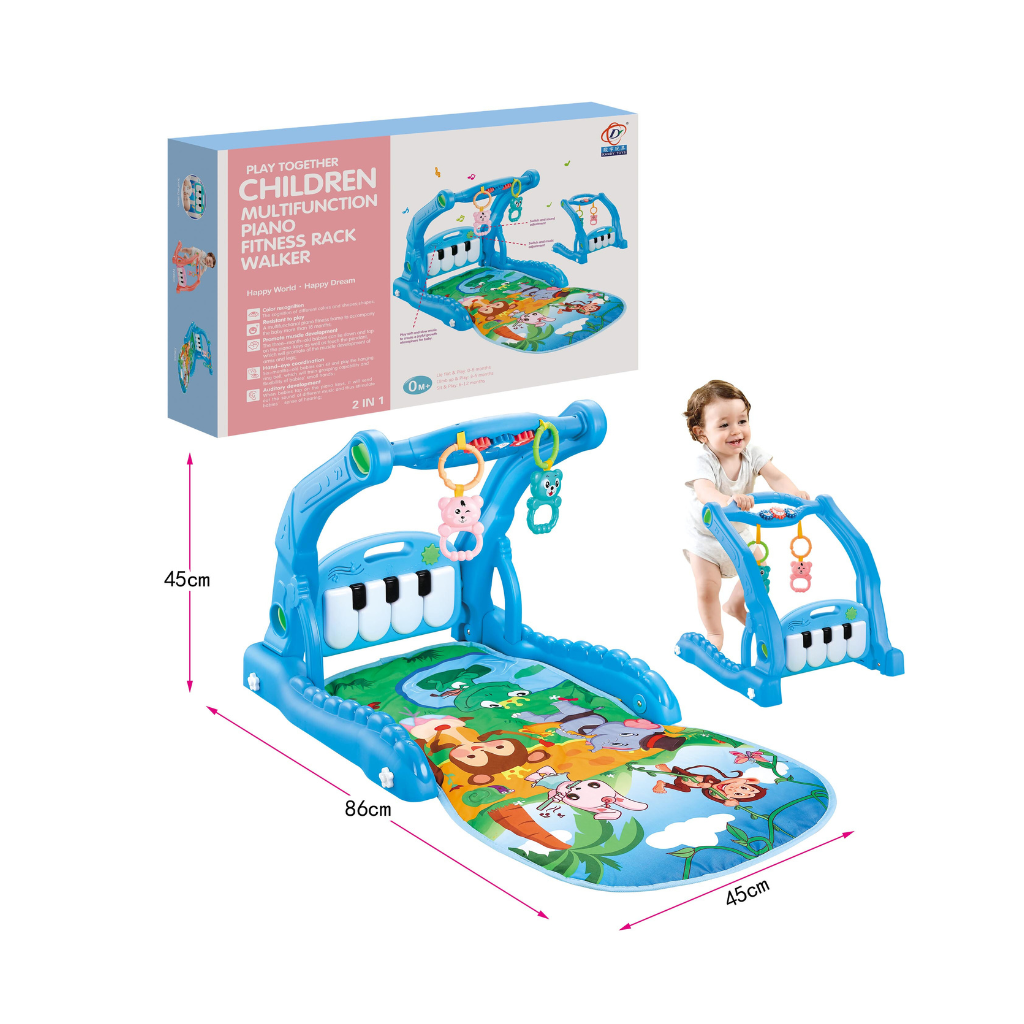 2-in-1 baby gym and walker with piano playmat