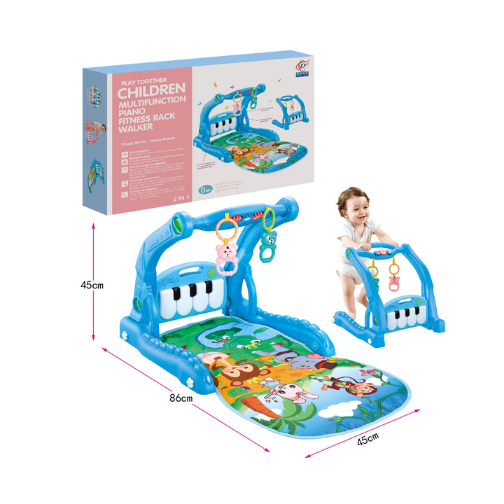 2in1 Baby Gym & Baby Walker med Piano Play Mat og Mirror Blue