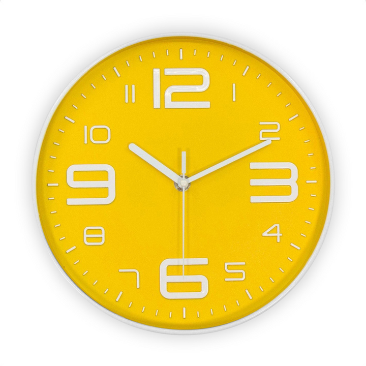 Wanduhr – Stilles Uhrwerk – 25 cm Durchmesser (Gelb)
