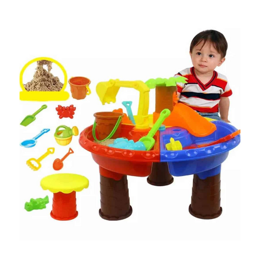 Water and sand table with 16 piece play set