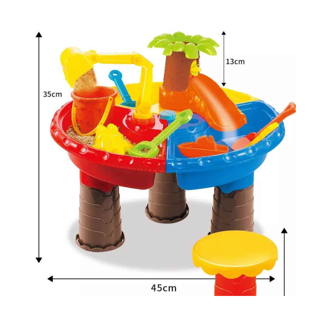 Water and sand table with 16 piece play set
