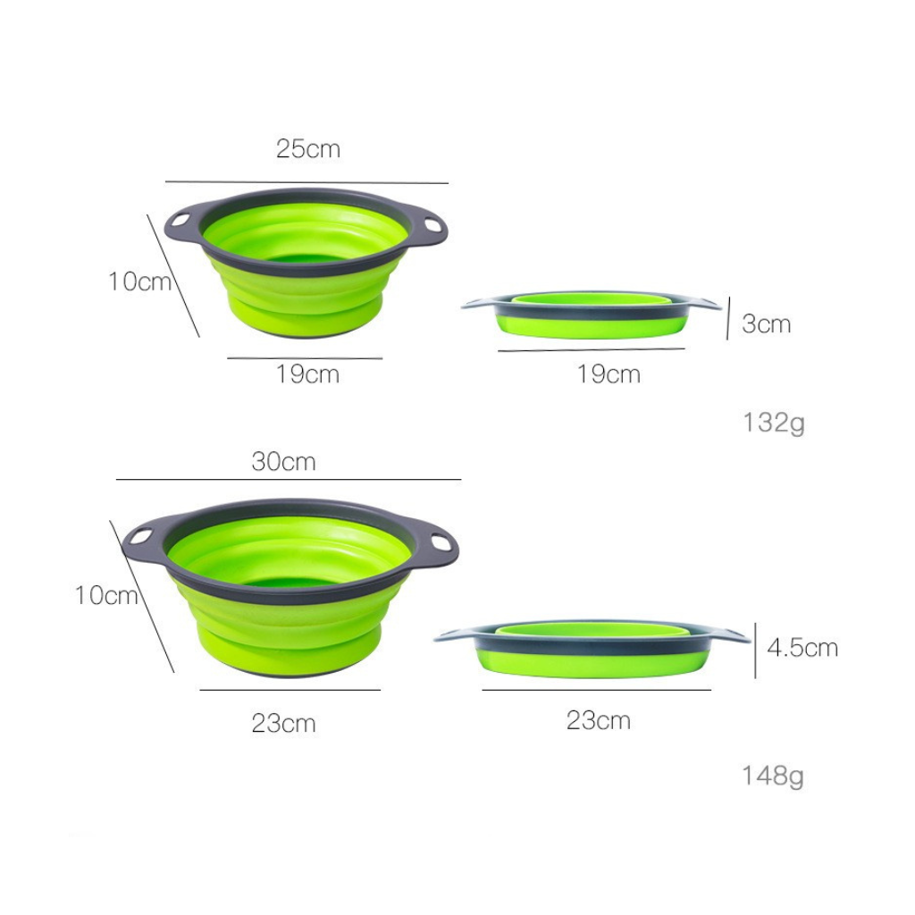 3-teiliges faltbares Küchensieb-Set – Grün/Grau –