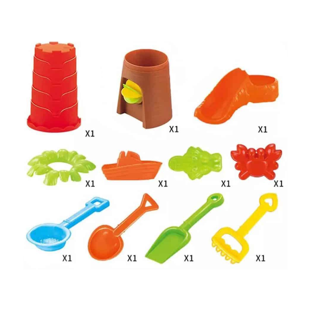 Water and sand table with 16 piece play set