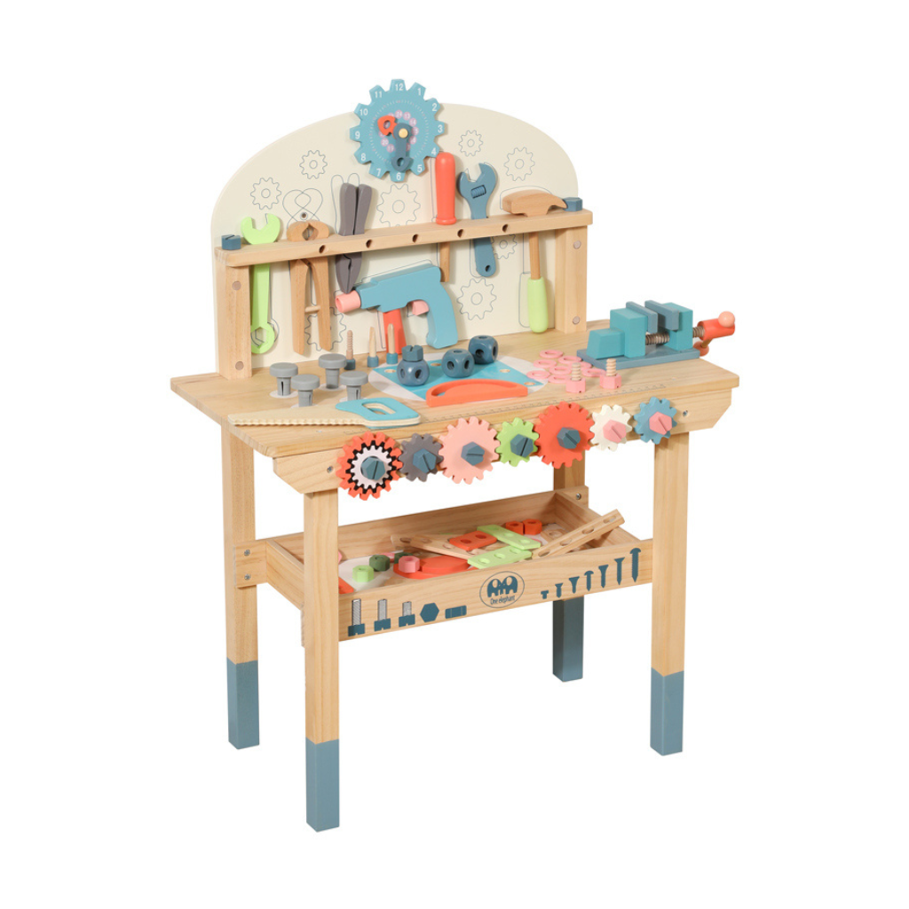 Banco de trabajo de juguete de madera para niños.