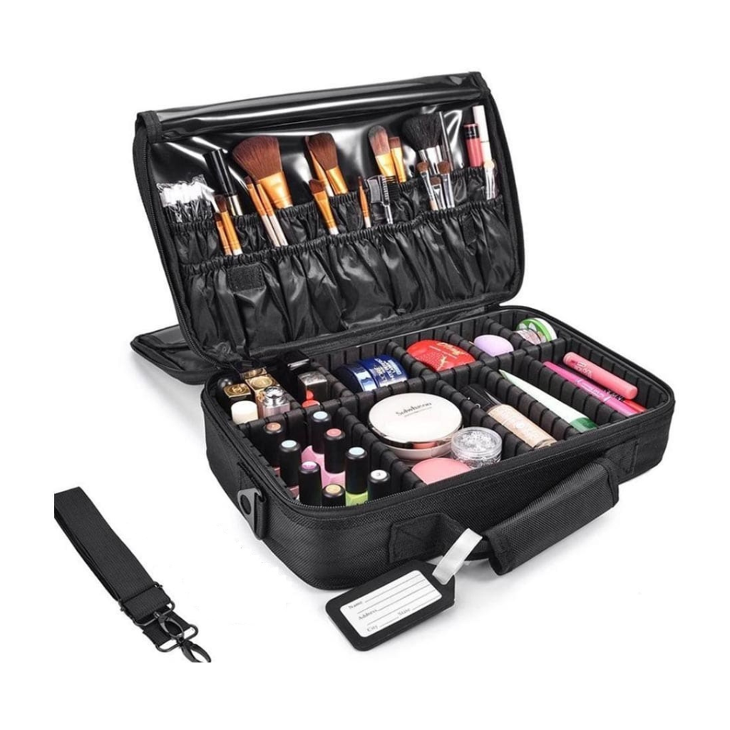 Large makeup case with adjustable compartments