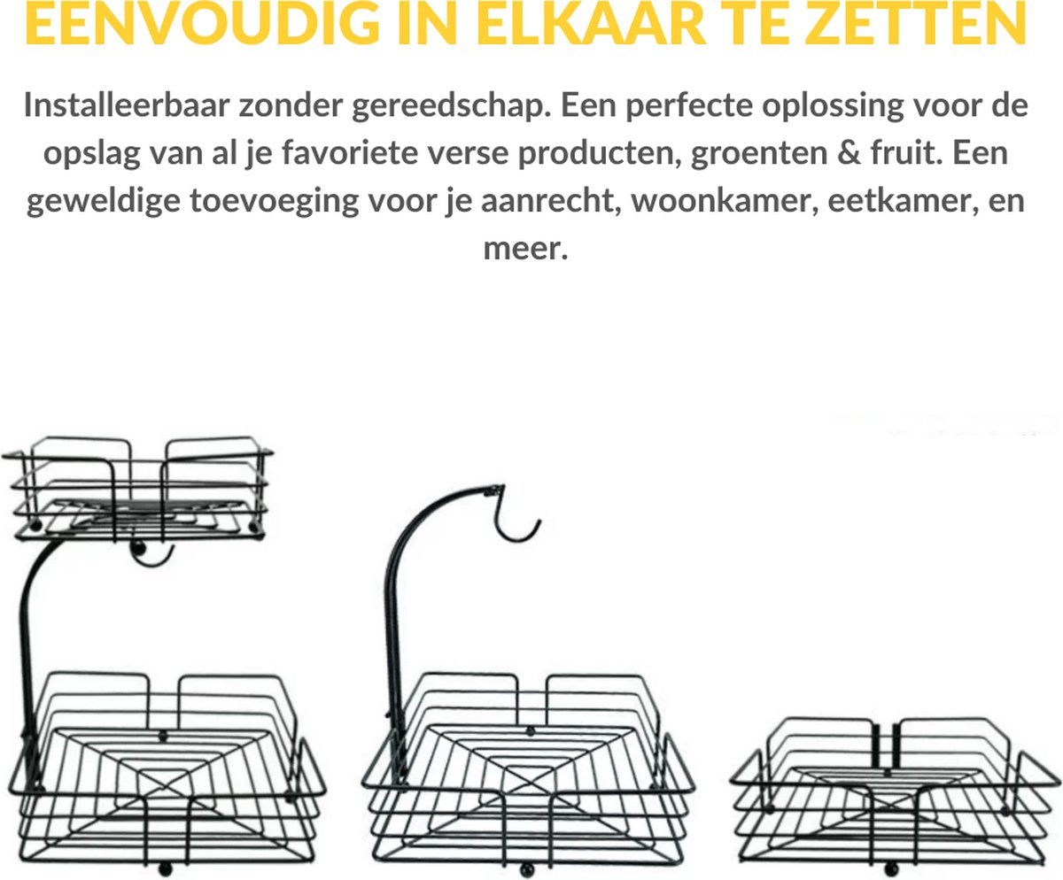 Two tier fruit basket with banana holder