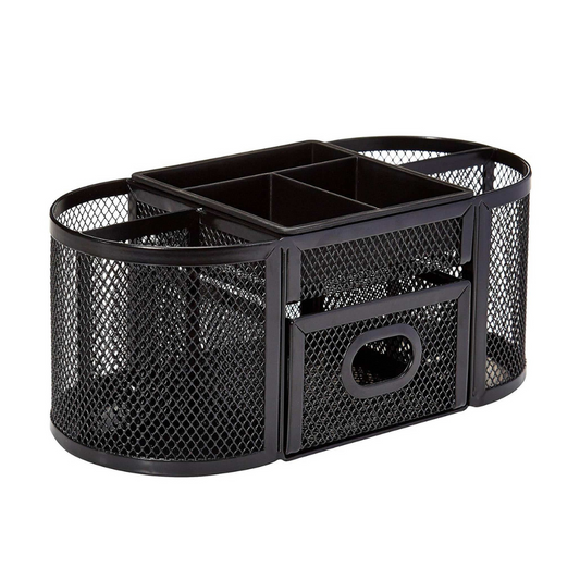 Mesh desk organizer with 9 compartments and drawer