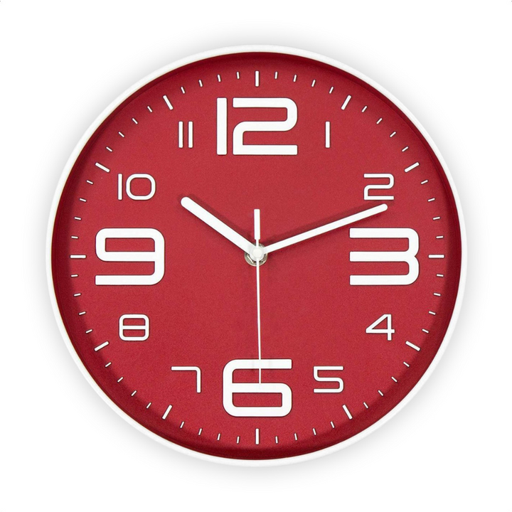 Wanduhr – Lautloses Uhrwerk – 25 cm Durchmesser (Rot)