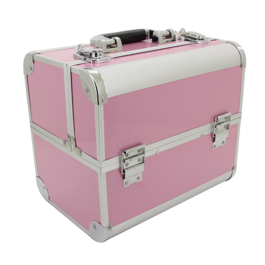 Make-up-Koffer – ausklappbar – 5 Aufbewahrungsfächer – mit Schloss (Rosa)
