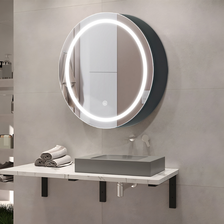 Round mirror cabinet with LED lighting - 60x60cm