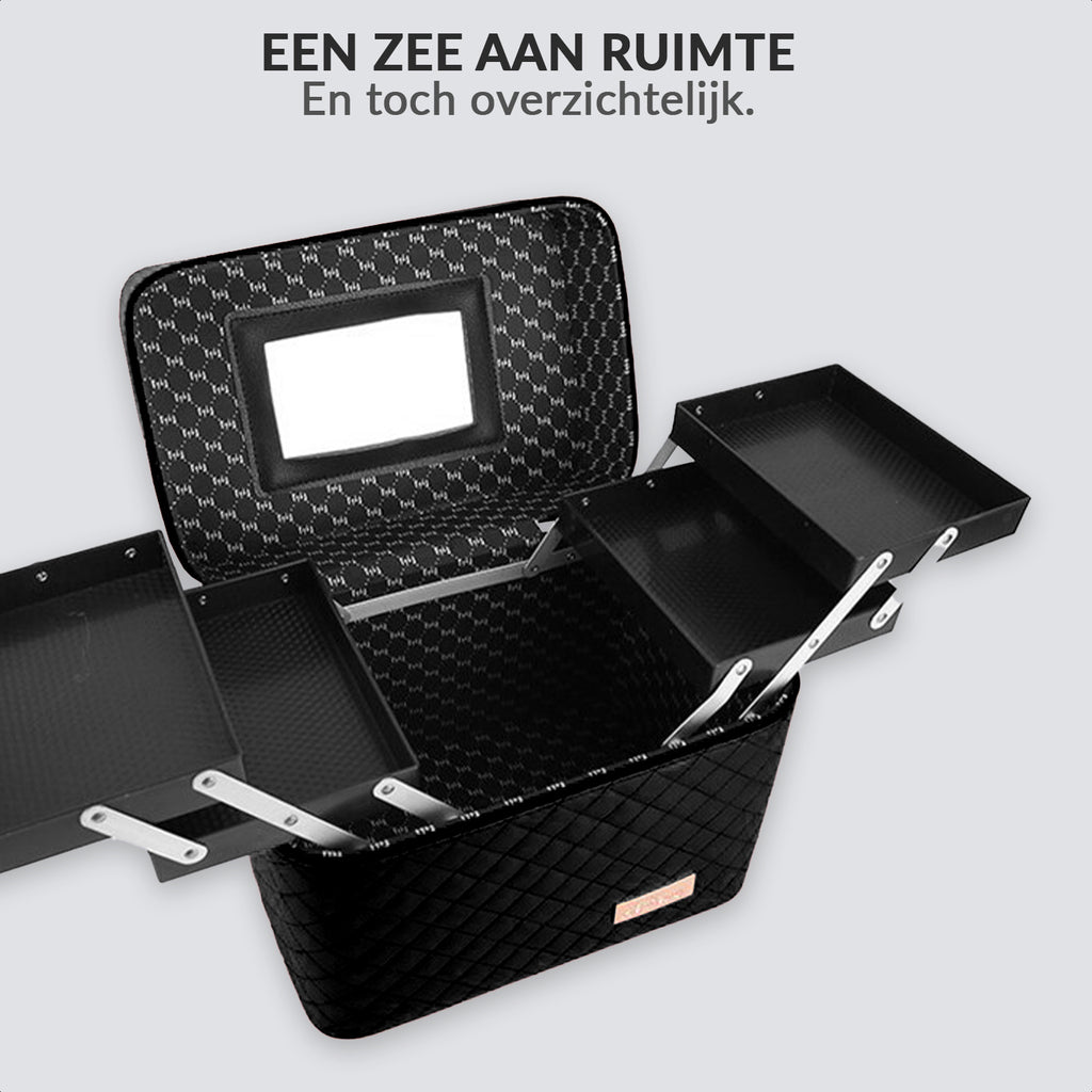 Foldable makeup case with lock and mirror