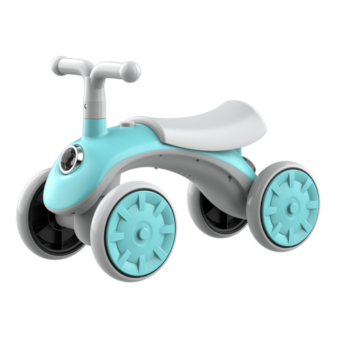 Buxibo - Balance Bike Enzo - Con luci e 4 ruote - Senza pedali e scale - Giochi da esterno per ragazzi e bambini. Ragazza - 1, 2, 3 e amp; 4 anni - Verde/Grigio