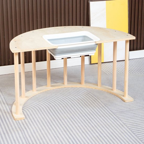 Buxibo Puente trepador de madera/arco trepador con contenedor de almacenamiento - Arco de juego con contenedor - Mesa infantil de madera multifuncional - 90x50x50cm