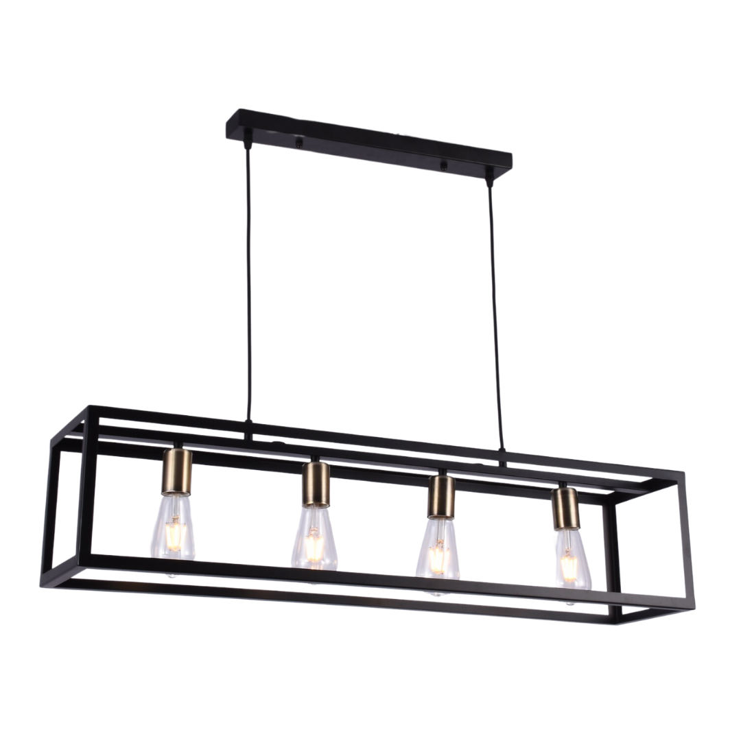 SensaHome 00424-4 Lampe à suspension industrielle - Lampe de salle à manger en métal à 5 ​​lumières - Lampe de table à manger Noir - 85x23x26cm - Raccord E27 - source de lumière exclue