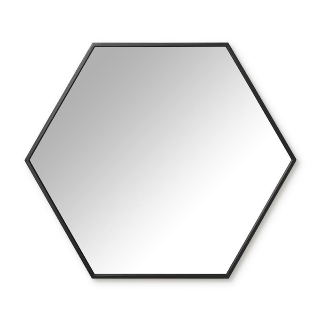 Buxibo Hexagon Spejl - Moderne Nordisk Design Vægspejl - Sekskantet Spejl - Badeværelse/Sminkespejl - Sort - 61x70cm