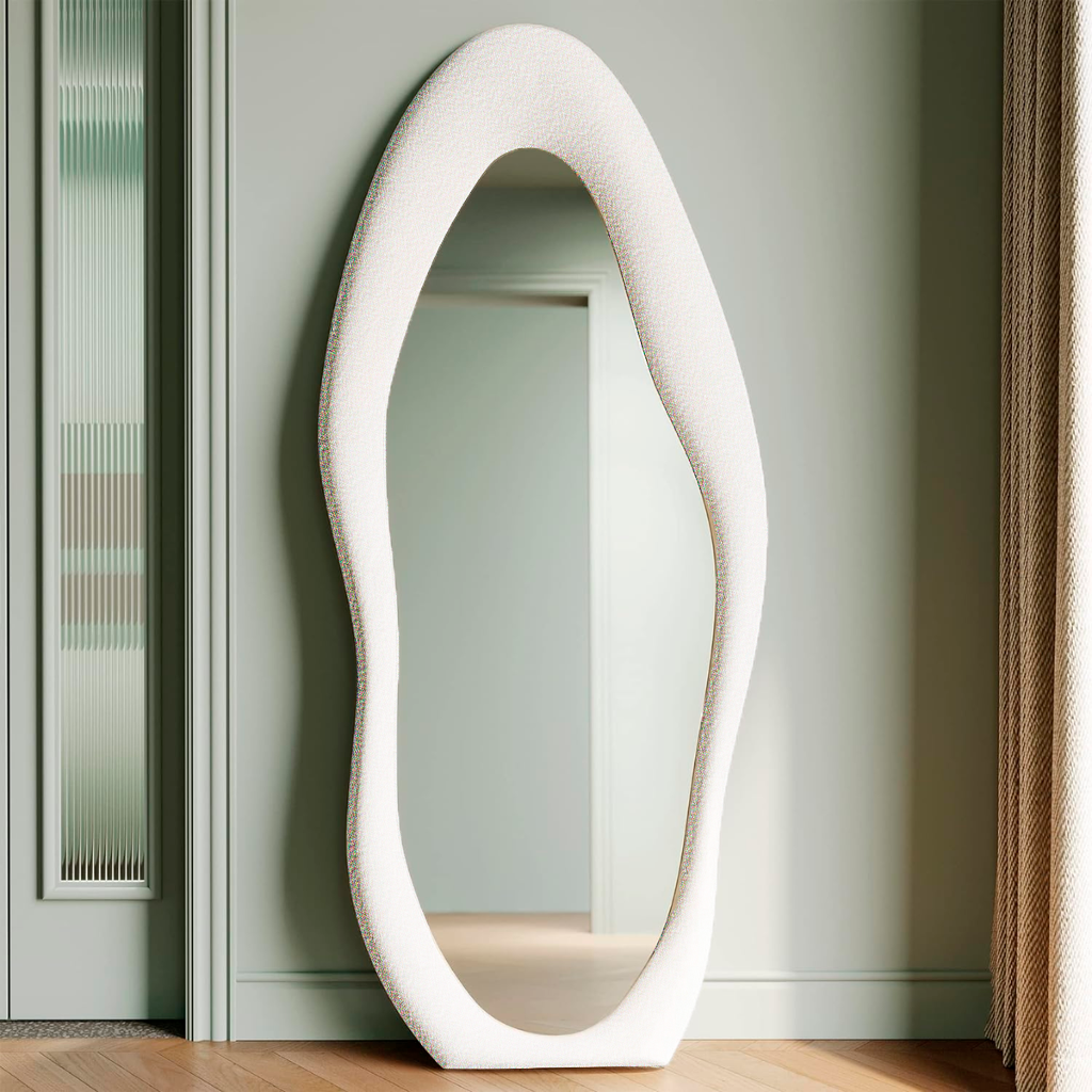 Miroir sur pied rembourré en forme 160x60 cm - Teddy blanc