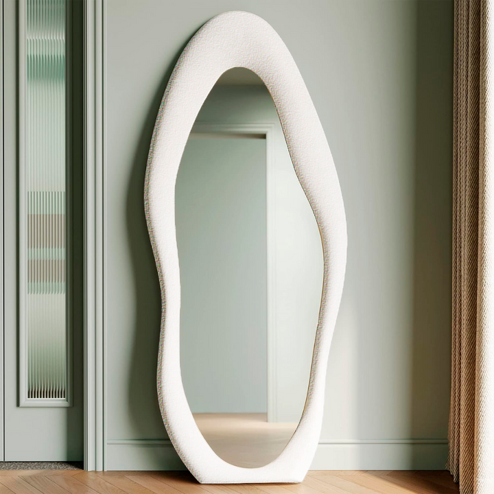 Upholstered Standing Mirror Shaped 160x60 cm - Teddy white