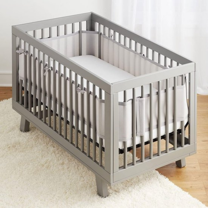 Bed bumper set for crib - 2 pieces (340x30cm & 160x30cm) gray