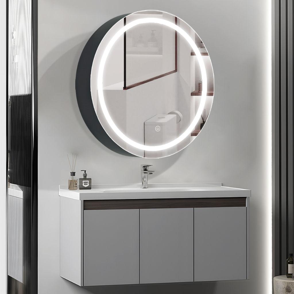 Round mirror cabinet with LED lighting - 60x60cm