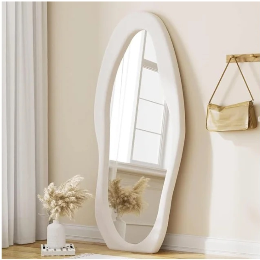 Upholstered Standing Mirror Shaped 160x60 cm - White