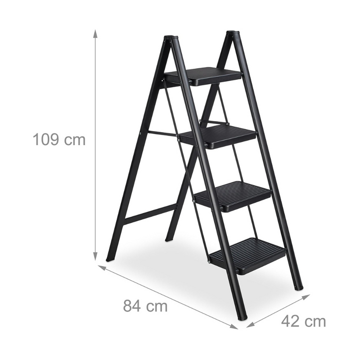 Escalera de cocina plegable de 4 peldaños con antideslizante.