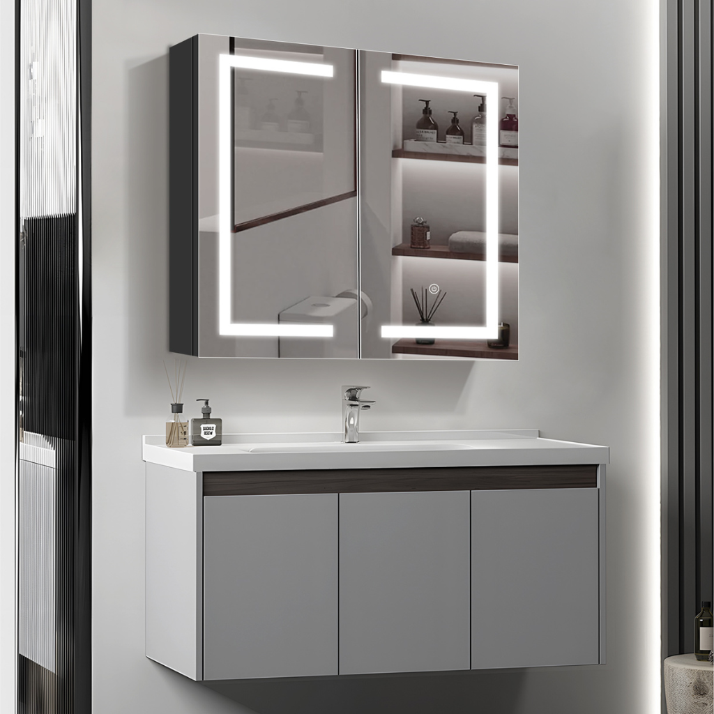 Mirror cabinet with LED lighting - 60x65cm