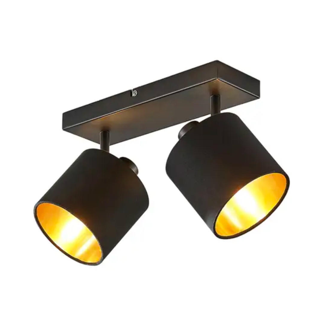 SensaHome MX65200-2 Opbouwspots Zwart - 2-lichts Zwarte Spots - Gouden Binnenkamp - 30x12cm - GU10*3W Fitting - Exclusief Lichtbron