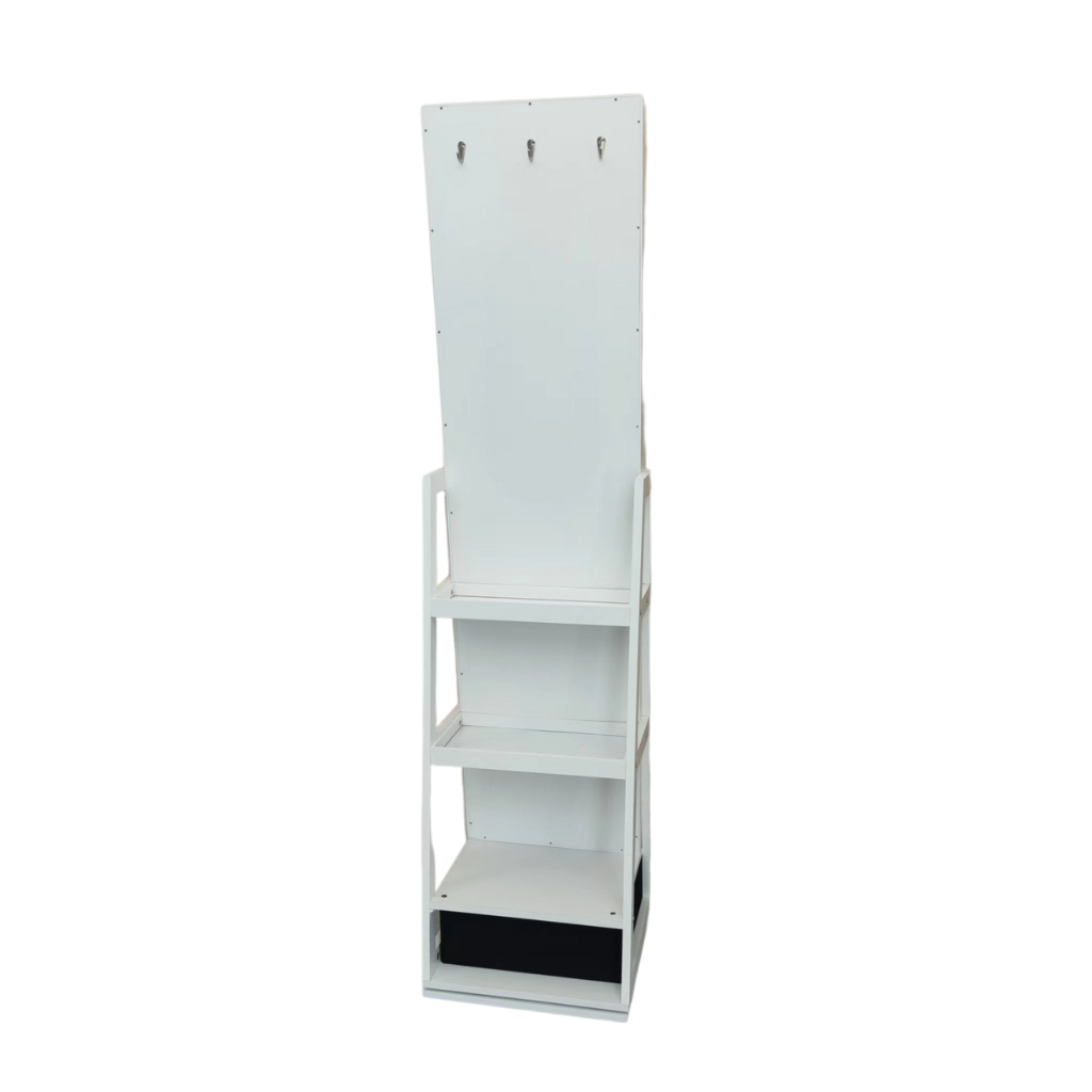 White jewelry cabinet with mirror and LED lighting