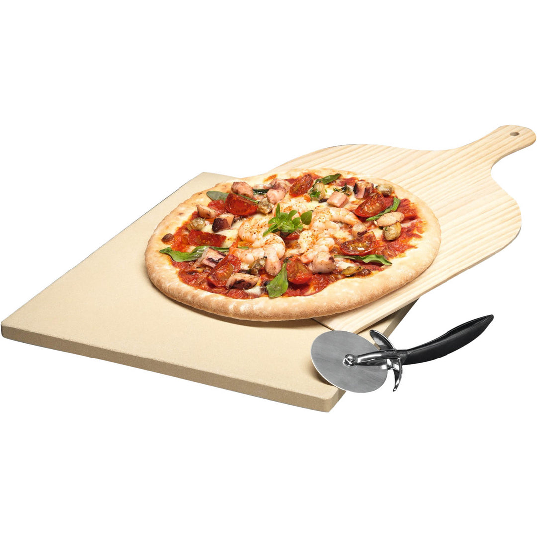 Buxibo 2in1 Pizza Stone - For BBQ &amp; Oven - Including Serving Board - Pizza Board/Pizza Board - 30.5 x 38.1 x 1.4 cm