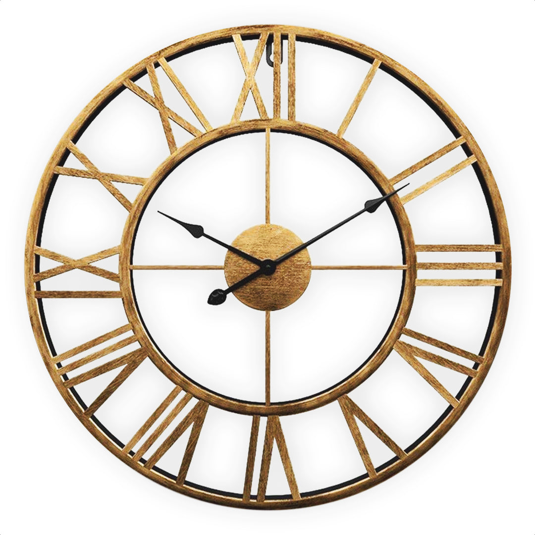 Nástěnné hodiny SensaHome - Kovové hodiny Silent Clockwork - Industrial Retro Vintage Style - Industriální dekorace na stěnu - Průměr 100CM - Zlatá