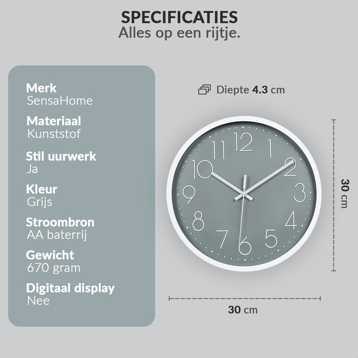 Wanduhr – minimalistisches Design – geräuschloses Uhrwerk – Durchmesser 30 cm – TM20050-4