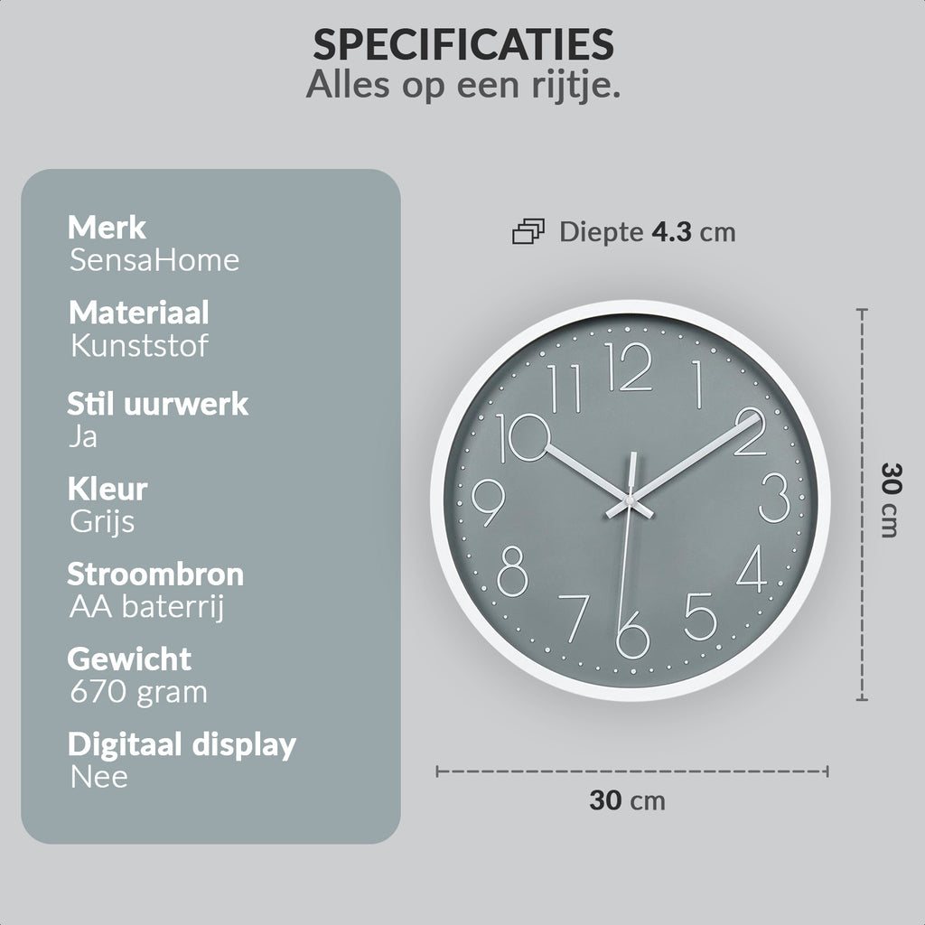 Orologio da parete - Silent Clockwork - TM20014 - 30 cm