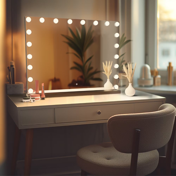 Miroir de maquillage Hollywood avec 15 lampes LED 80x60 cm - Noir