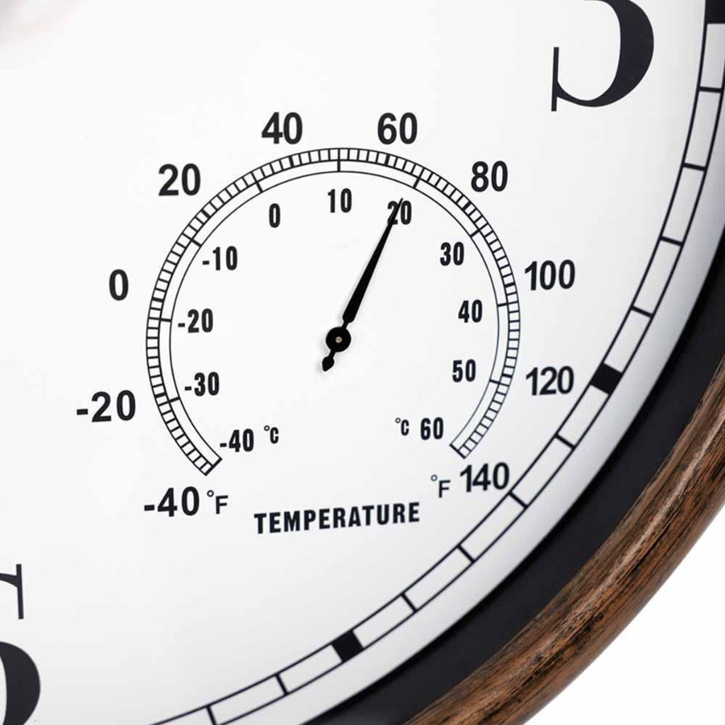 Wasserdichte Outdoor-Wanduhr (40 cm) – geräuschloses Uhrwerk – Temperatur/Luftfeuchtigkeit – Gold