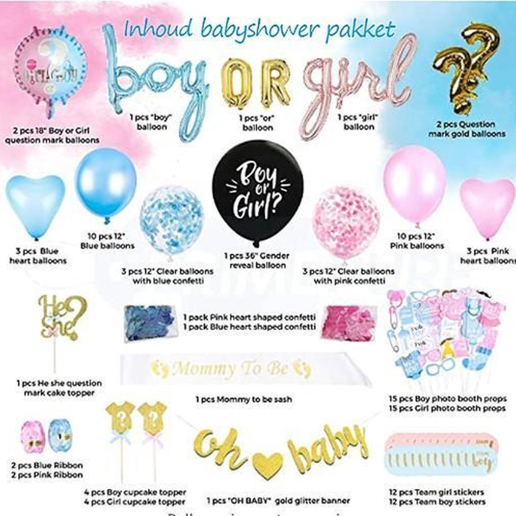 Gender reveal party set with setup guide