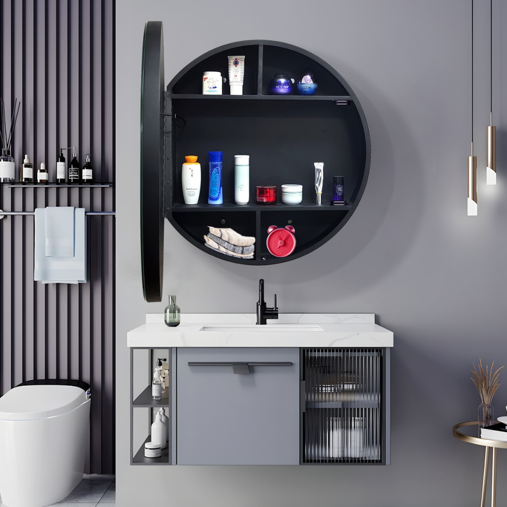 Round mirror cabinet with LED lighting - 60x60cm