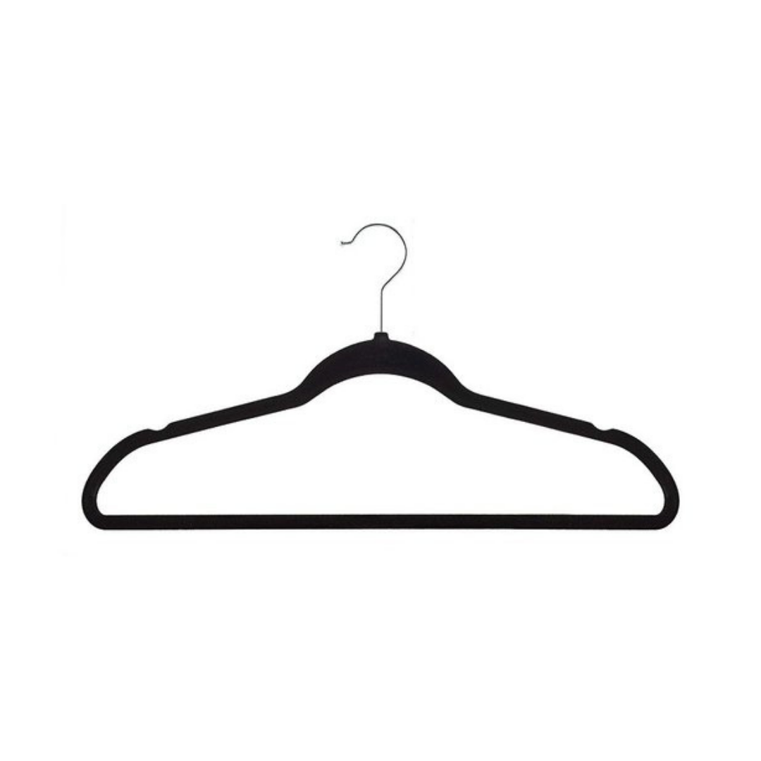 Confibel - Luxury Anti-Slip Clothes Hangers - Hanger Set - Velvet - Clothes Hangers - Ultra-thin - Space Saving - Two Notches - 360 Degree Rotatable Hook - Black - Set of 10