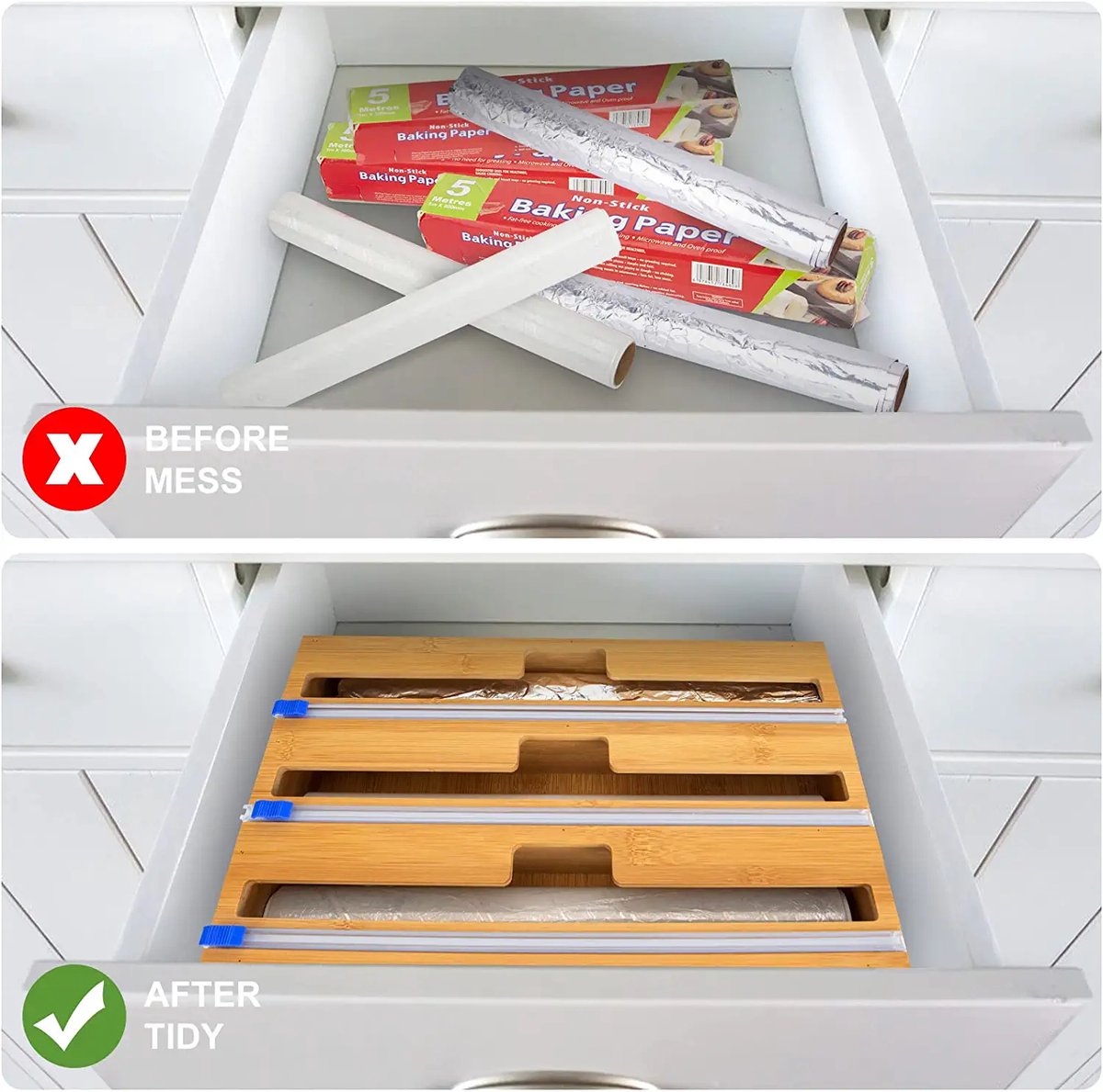Bamboo foil dispenser 3 in 1 organizer