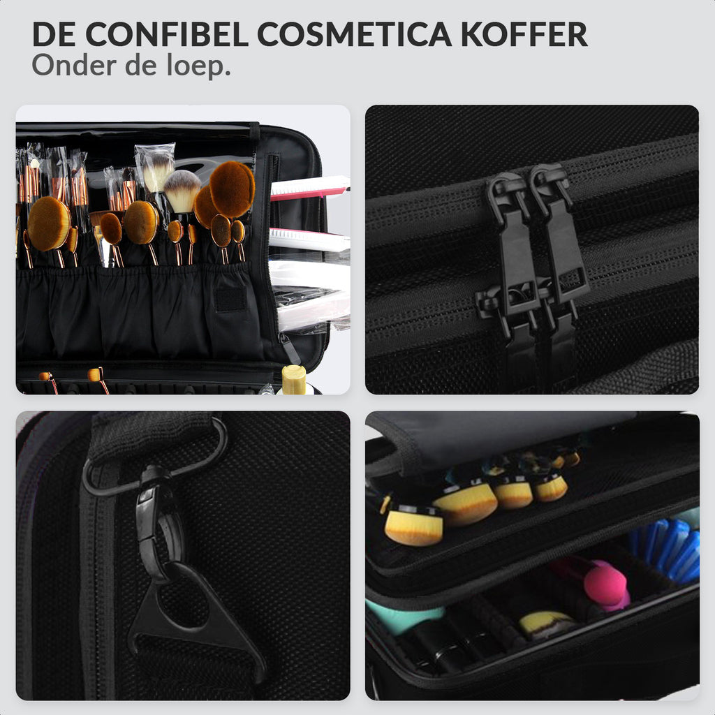 Large makeup case with adjustable compartments