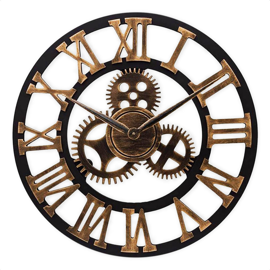 Reloj de pared industrial vintage retro de madera con números - Oro 100 CM