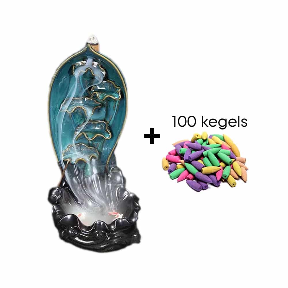 Incense Holder - Incense Fish Waterfall - Incense Cone Burner - Aromatherapy Fragrance Burner of Ceramic + 100 cones