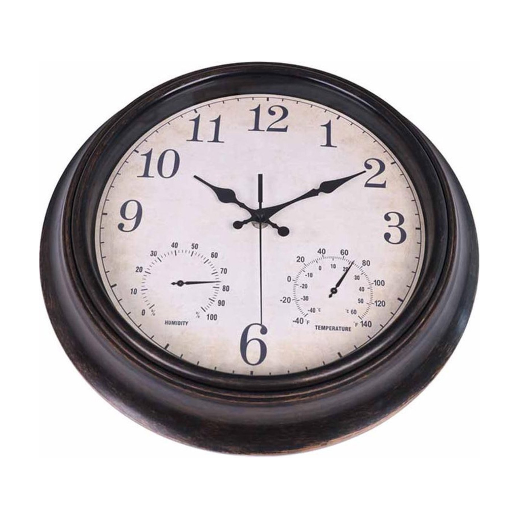 Klassische Quarz-Wanduhr (35 cm) mit geräuschlosem Uhrwerk – ländliches Design – Thermometer/Hygrometer – Temperatur/Luftfeuchtigkeit